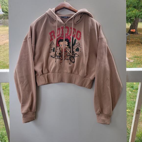 Betty Boop Women's Sz M Cropped Hoodie Pullover Sweater Long Sleeve Stretchy - Picture 1 of 7